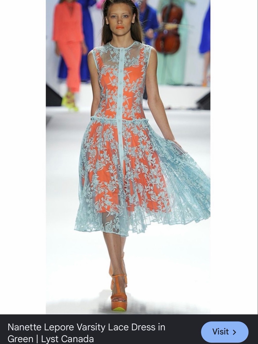 Nanette Lepore Coral and Mint Lace Fit-and-Flare Dress